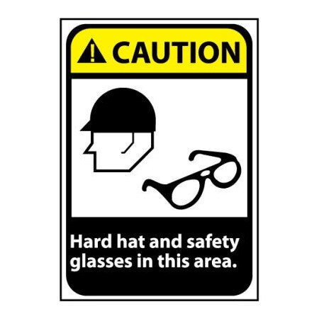 National Marker Co Caution Sign 14x10 Vinyl - Hard Hat and Safety Glasses Required CGA27PB